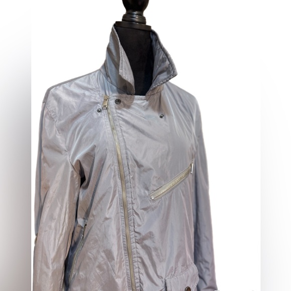 Karl Mommoo Italy Nylon Moto Jacket Gray Lightweight Biker Unisex Size  XL - Picture 8 of 16